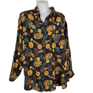Vtg Whistles Shirt Women Large 80 Black Silk Blouse Baroque Medals Ribbons Print